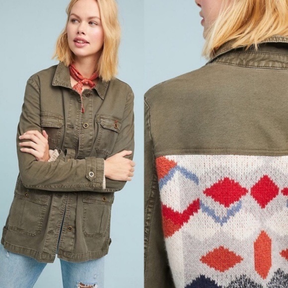 Anthropologie Olive Utility Jacket with Colorful Back - Picture 1 of 4